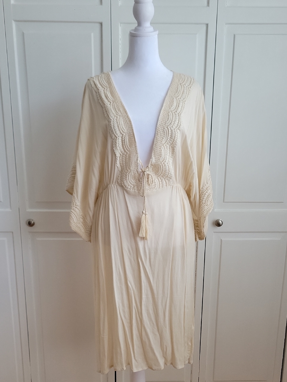 Women's Cream Crochet-Trim Plunge Beach Dress